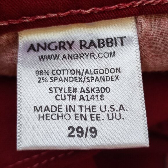 Angry Rabbit jeans women's size 29 burgundy mid-rise - Picture 7 of 12
